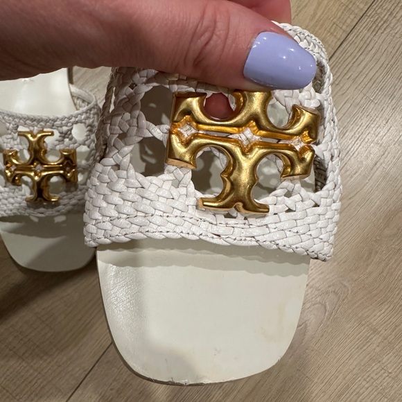 Tory Burch Eleanor White and Gold Woven Sandals size 37.5 - Picture 9 of 14